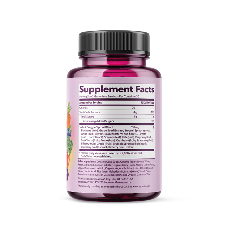 LifeSeasons Fruit & Veggie Gummy bottle Supplement Facts