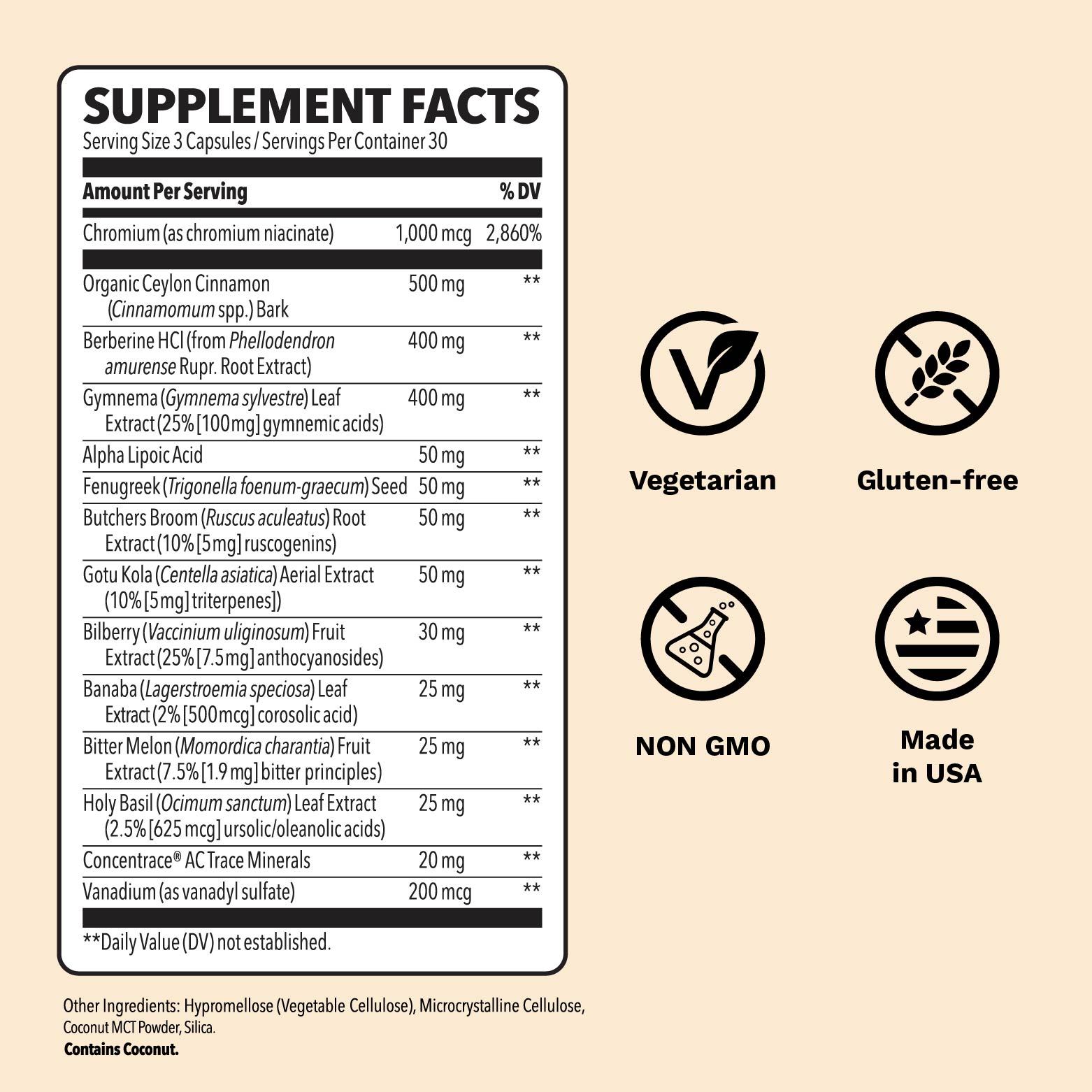 Glucose Stabili-T Blood Sugar Support Extra Strength Supplement Facts Sheet