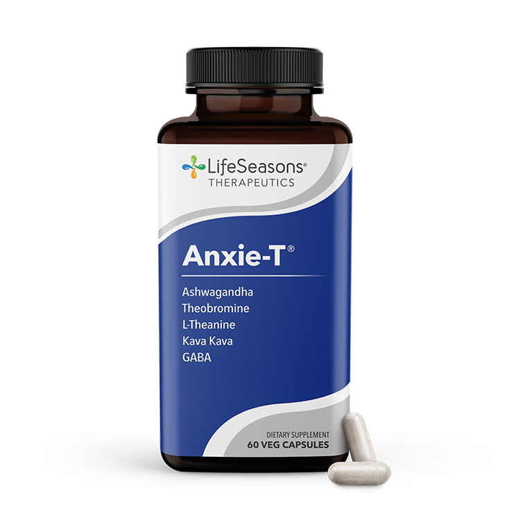 LifeSeasons Anxie-T supplement bottle for stress and anxiety relief with adaptogens