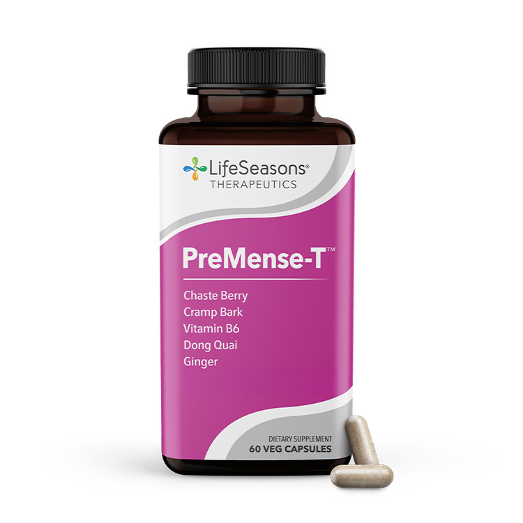 LifeSeasons PreMense-T supplement bottle for PMS and hormone balance support
